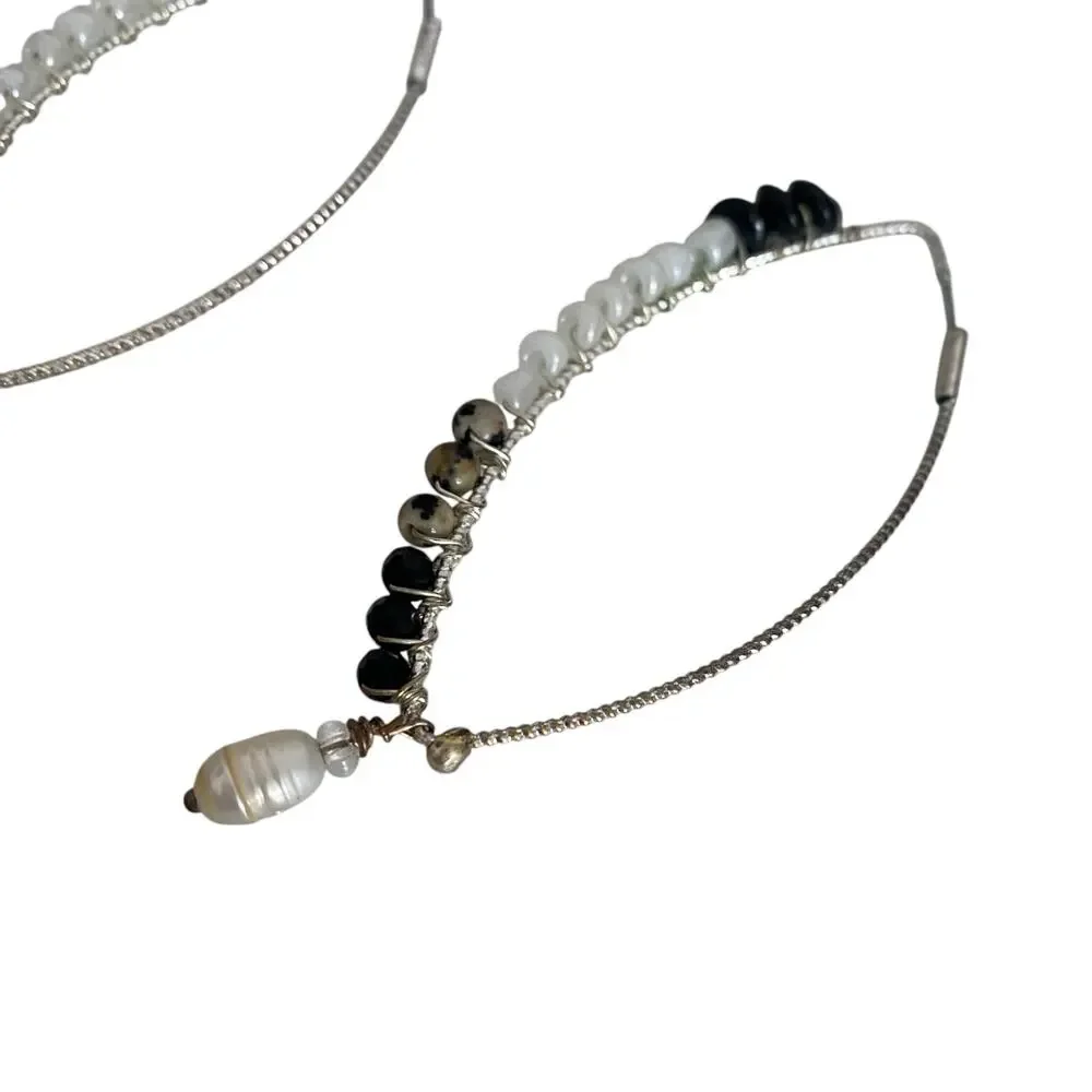 Rare Beaded teardrop Hoop Silver Earrings with pearl at the end